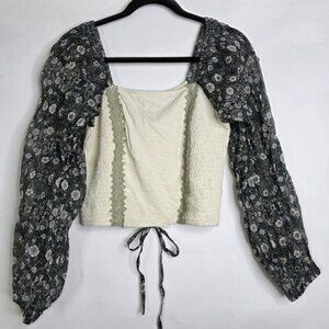 Anthropologie Forever that Girl Smocked Balloon-Sleeve Top Cotton